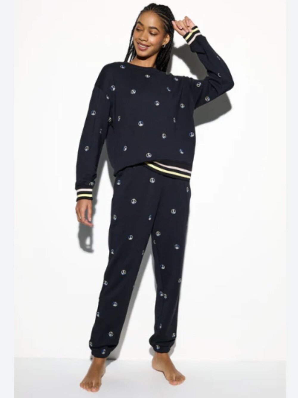 Spiritual Gangster Peace Emblem Astrid Crew Hudson Sweatpant Set Cotton Sz Large